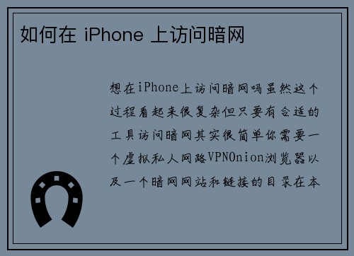 如何在 iPhone 上访问暗网 