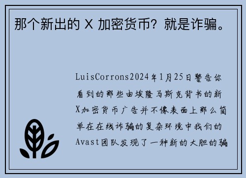 那个新出的 X 加密货币？就是诈骗。